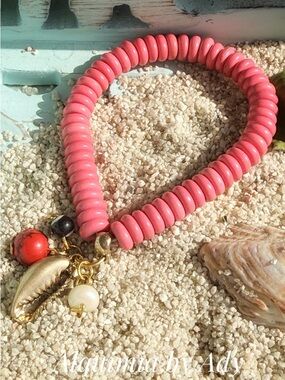 TURQUOISE Red Bead Bracelet with Gold-Tone Charms